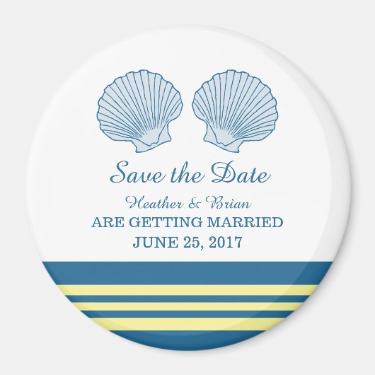 Save the Date blaugelbe Muscheln Magnet (Vorne)