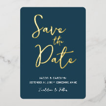 Save the Date Blue Aquamarin Gold Wedding