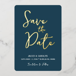 Save the Date Blue Aquamarin Gold Wedding Folieneinladung