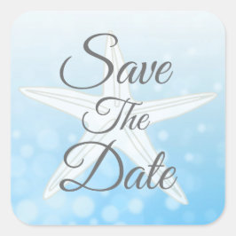 Save the Date Blue Bubble Starfish Hochzeitsticker Quadratischer Aufkleber