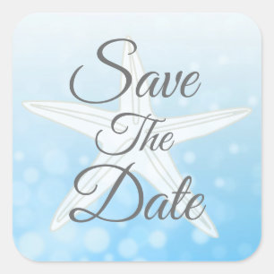 Save the Date Blue Bubble Starfish Hochzeitsticker Quadratischer Aufkleber