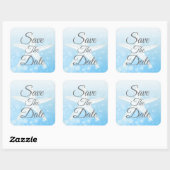 Save the Date Blue Bubble Starfish Hochzeitsticker Quadratischer Aufkleber (Blatt)