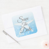 Save the Date Blue Bubble Starfish Hochzeitsticker Quadratischer Aufkleber (Umschlag)