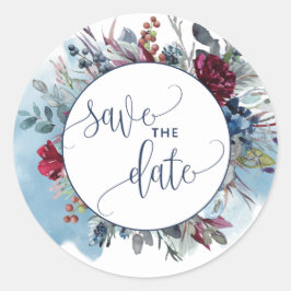 Save the Date, Blue Burgundy Lila Umschlag Aufkleb Runder Aufkleber