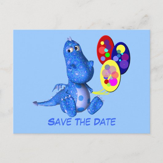 Save the Date Blue Dragon Balloons Postcard Ankündigungspostkarte (Vorderseite)