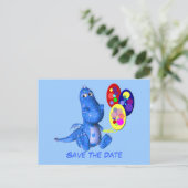 Save the Date Blue Dragon Balloons Postcard Ankündigungspostkarte (Stehend Vorderseite)