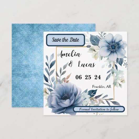 Save the Date Blue Floral (Vorne/Hinten)