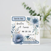 Save the Date Blue Floral (Stehend Vorderseite)