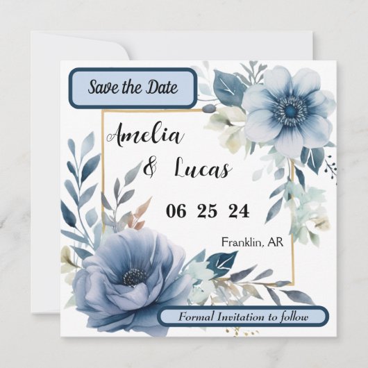 Save the Date Blue Floral (Vorderseite)