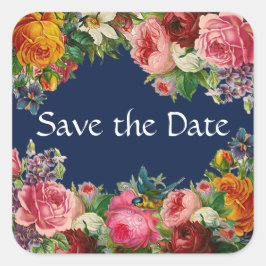 Save the Date Blue Floral Burgundy Rose Stickers