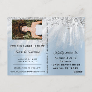 Save the Date Blue Foto Rose Sweet 16. Bridal Postkarte