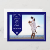 Save the Date Blue Frame Announction Postcard Ankündigungspostkarte (Vorne/Hinten)