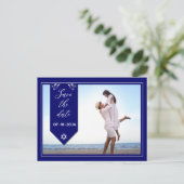 Save the Date Blue Frame Announction Postcard Ankündigungspostkarte (Stehend Vorderseite)