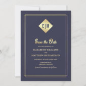 Save The Date. Blue Gold Hochzeit Einladung (Vorderseite)
