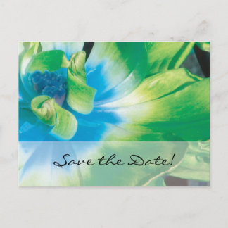 Save The Date! Blue Green Blume Postcard Ankündigungspostkarte