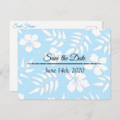 Save the Date Blue Hibiskus Tropical Themed Postkarte (Vorne/Hinten)