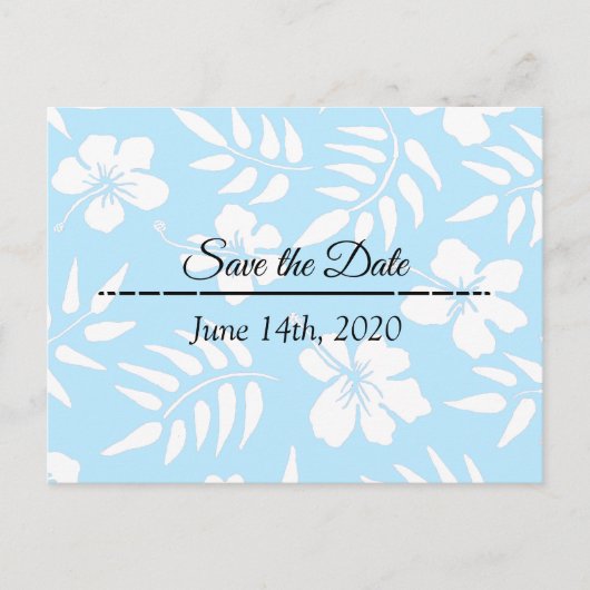 Save the Date Blue Hibiskus Tropical Themed Postkarte (Vorderseite)