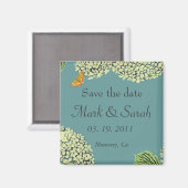 Save the Date Blue Hydrangea & Butterfly Magnet (Vorderseite/Rückseite)