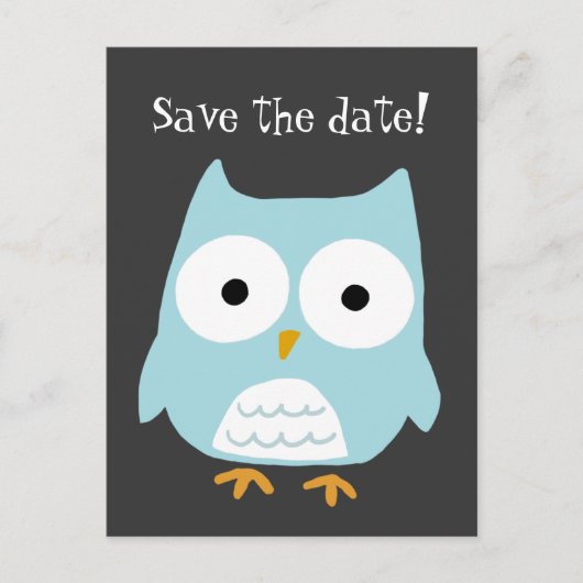 "Save the Date!" Blue Owl Custom Ankündigungspostkarte (Vorderseite)