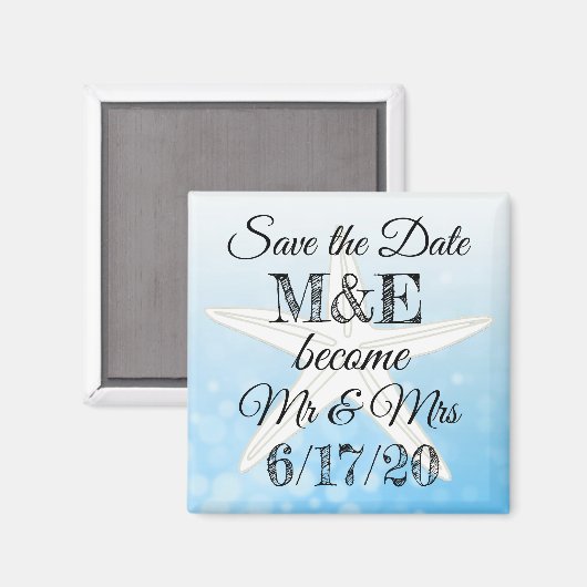 Save the Date Blue Starfish Wedding Magnet (Vorderseite/Rückseite)