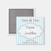Save the Date Blue Stripe Wedding Magnet (Vorderseite/Rückseite)