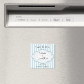 Save the Date Blue Stripe Wedding Magnet (In Situ (Geschirrspüler))