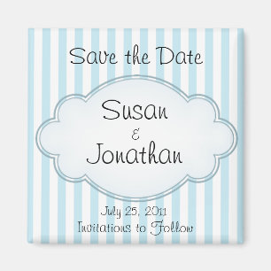 Save the Date Blue Stripe Wedding Magnet