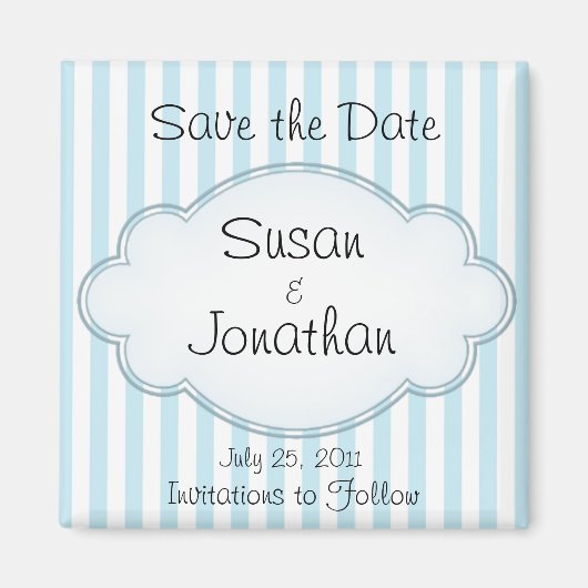 Save the Date Blue Stripe Wedding Magnet (Vorne)