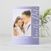 Save the Date Blue Stylish Script Modern Wedding (Stehend Vorderseite)