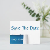 Save the Date Blue und White Foto Postcard Ankündigungspostkarte (Stehend Vorderseite)