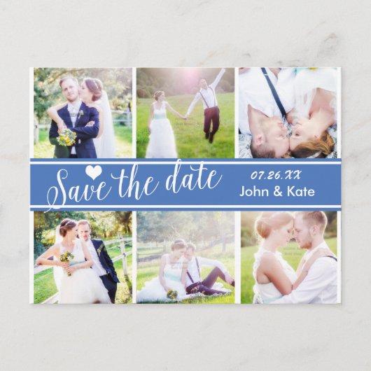 SAVE THE DATE Blue Wedding 6 FOTO Postcard Ankündigungspostkarte (Vorderseite)