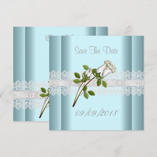 Save the Date Blue White Blume Lace (Vorne/Hinten)