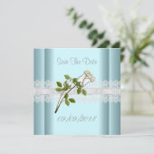 Save the Date Blue White Blume Lace (Stehend Vorderseite)