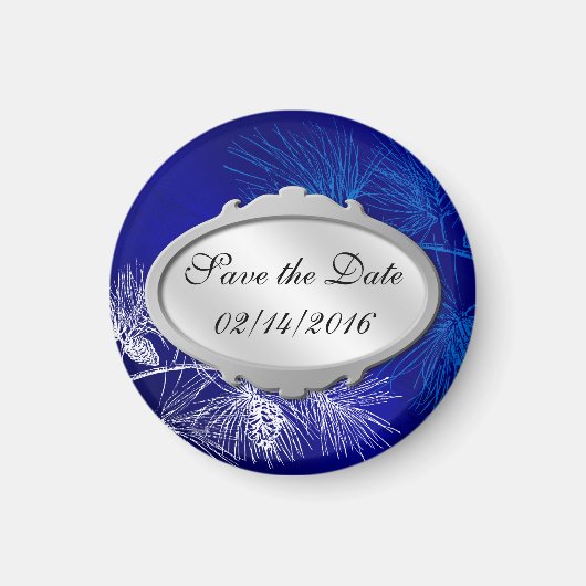 Save the Date Blue White Winter Custom Magnete Magnet (Vorne)