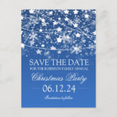 Save the Date Blue Winter Holiday String Lights Ankündigungspostkarte (Vorderseite)