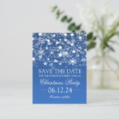 Save the Date Blue Winter Holiday String Lights Ankündigungspostkarte (Stehend Vorderseite)