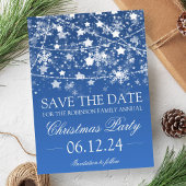 Save the Date Blue Winter Holiday String Lights Ankündigungspostkarte
