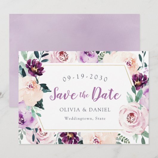 Save the Date blühende botanische lila Blüte (Vorne/Hinten)