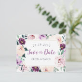 Save the Date blühende botanische lila Blüte Ankündigungspostkarte (Stehend Vorderseite)
