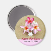 Save the Date Blume auf Beach Magnet (Vorderseite/Rückseite)