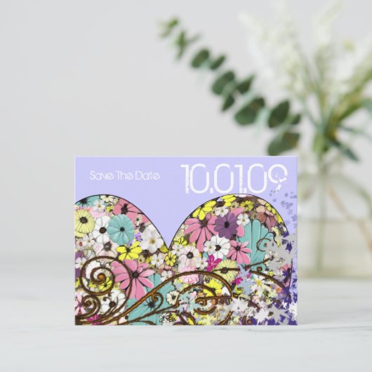 Save the Date Blume und Blätter Ankündigungspostkarte (Stehend Vorderseite)