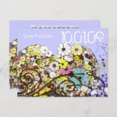 Save the Date Blume und Blätter Ankündigungspostkarte (Vorne/Hinten)