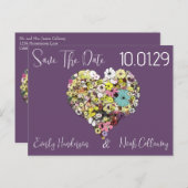 Save the Date Blume und Blätter Herzform Ankündigungspostkarte (Vorne/Hinten)