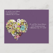 Save the Date Blume und Blätter Herzform Ankündigungspostkarte (Rückseite)