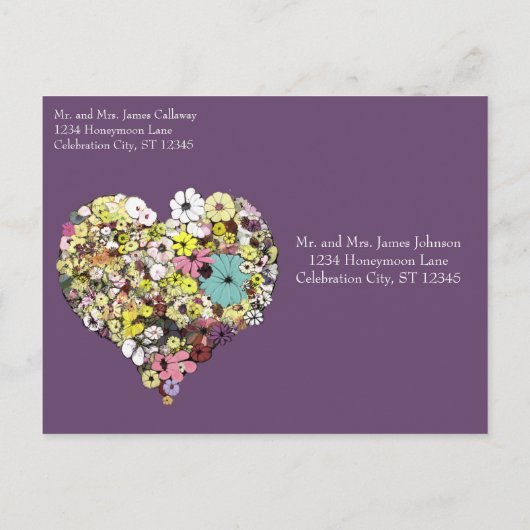 Save the Date Blume und Blätter Herzform Ankündigungspostkarte (Rückseite)