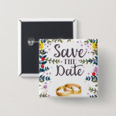 Save the Date Blume und Hochzeitsringe Button (Vorne & Hinten)