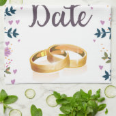 Save the Date Blume und Hochzeitsringe Geschirrtuch (Gefaltet)