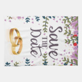 Save the Date Blume und Hochzeitsringe Geschirrtuch (Horizontal)