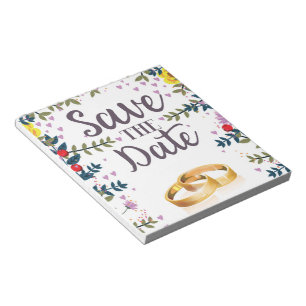 Save the Date Blume und Hochzeitsringe Notizblock