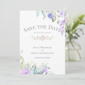 Save the Date Blume von Pale Lilac und Pink Einladung (Stehend Vorderseite)